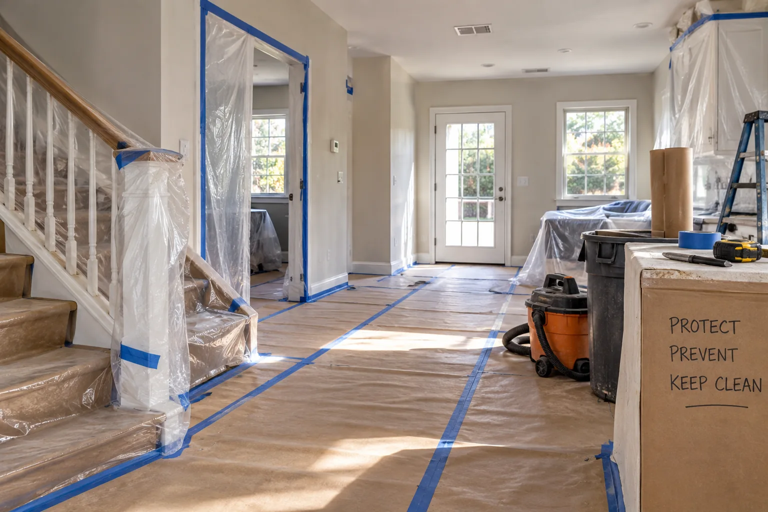 AI-generated illustration of floor and doorway protection in an occupied home